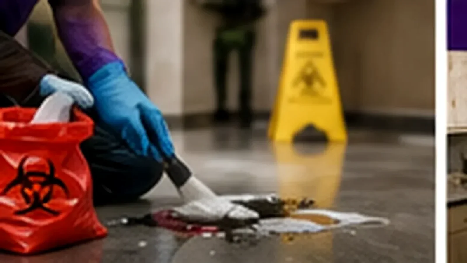 Specialized cleaning team preparing a room