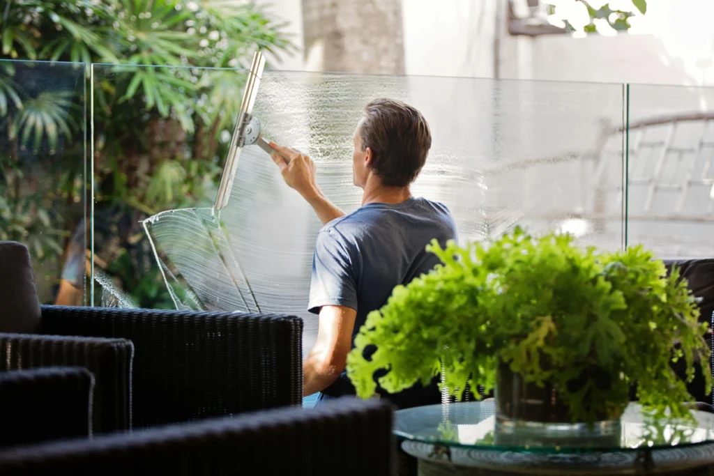 a Cleaner of Gloria providing Cleaning services in Manhattan, NY. he is cleaning a window